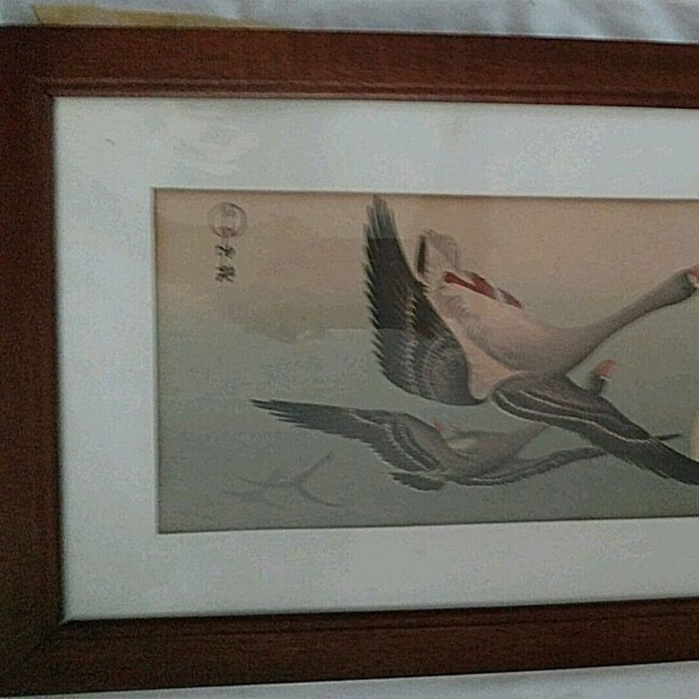 Japanese Ink Painting of Geese n Flight Antique Early 19TH Century Framed Signed - Picture 11 of 13